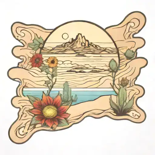 sand  Dunes indian blanket flowers agave tattoo design idea