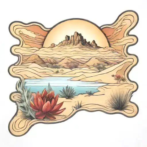 Dunes indian blanket flowers palms agave tattoo design idea