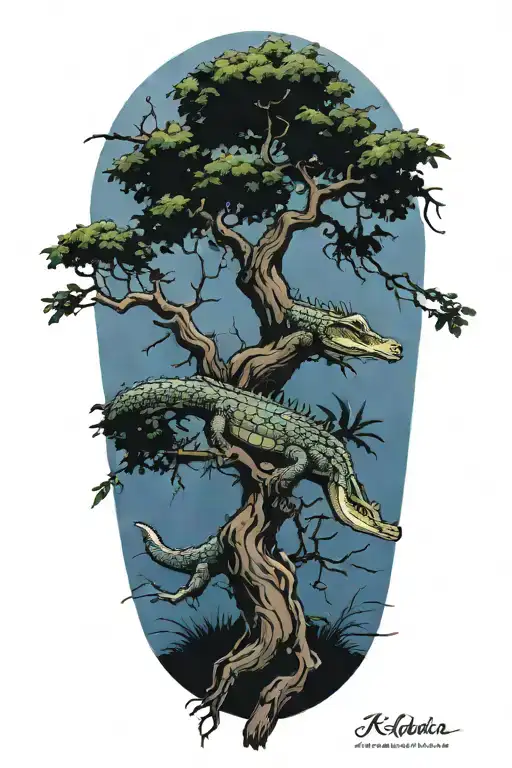 Alligator beach live oak tree tattoo design idea