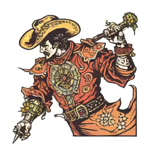 matador with cactus sand clock hands tattoo design idea