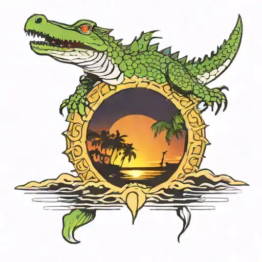 alligators palm beach sun setting tattoo design idea