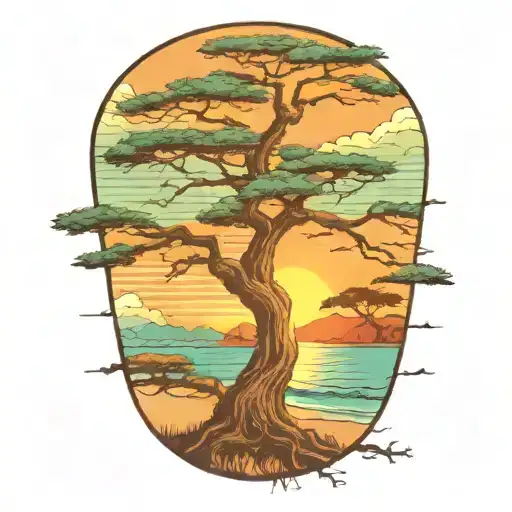 Alligator beach live oak tree sunset tattoo design idea