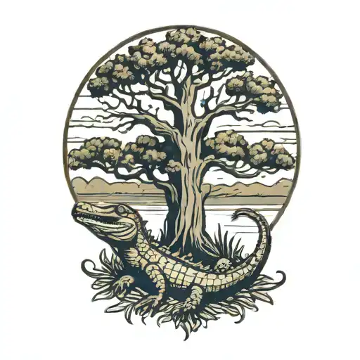 alligator live oak tree tattoo design idea