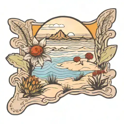 florida dunes with indian blanket flowers and agave tattoo design idea