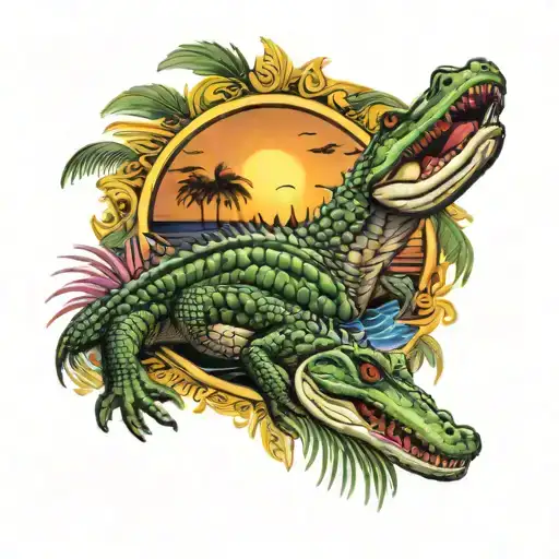alligators palm beach sun setting tattoo design idea