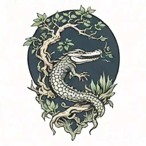 alligator live oak tree tattoo design idea