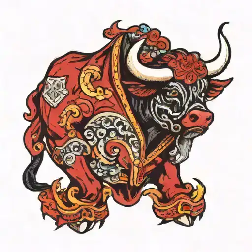 matador fighting bull tattoo design idea