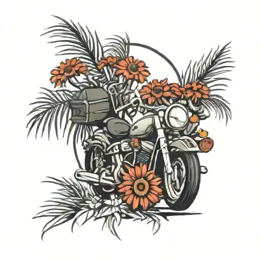 indian blanket flowers palm tree motorcyle tattoo design idea