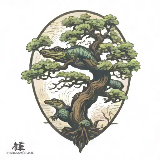 alligator live oak tree tattoo design idea