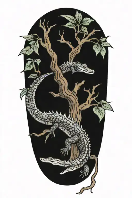 Alligator Live Oak tree beach  tattoo design idea