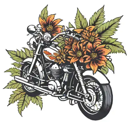 indian blanket flowers palm tree motorcyle tattoo design idea