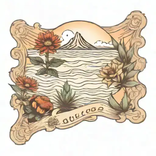 florida dunes with indian blanket flowers and agave tattoo design idea