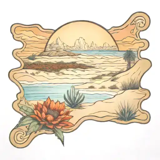 florida dunes with indian blanket flowers and agave tattoo design idea