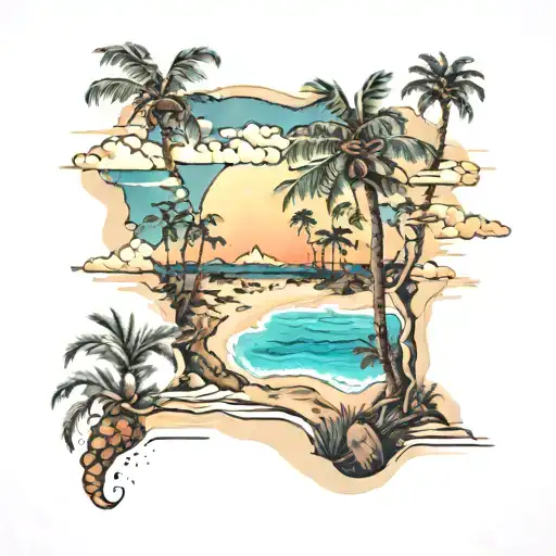 florida beaches mixed with arizona deserts tattoo design idea