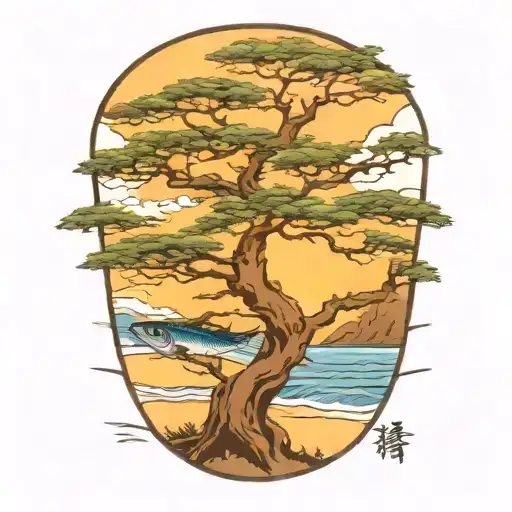  wahoo fish live oak tree  tattoo design idea