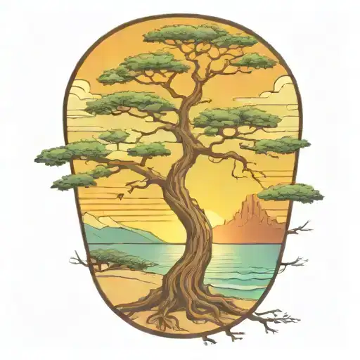 Alligator beach live oak tree sunset tattoo design idea