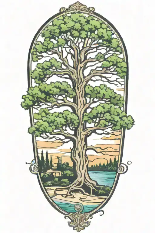 Wahoo Live Oak tree beach tattoo design idea