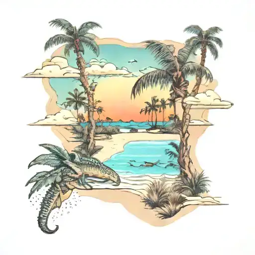 florida beaches mixed with arizona deserts with alligators and live oaks tattoo design idea