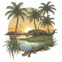 with live oak trees and alligator  tattoo design idea