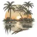 with live oak trees and alligator  tattoo design idea