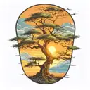 wahoo live oak tree sunset tattoo design idea