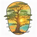 wahoo live oak tree sunset tattoo design idea
