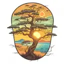 wahoo live oak tree sunset tattoo design idea