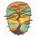 wahoo live oak tree sunset tattoo design idea