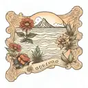 florida dunes with indian blanket flowers and agave tattoo design idea