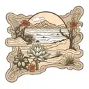 florida dunes with indian blanket flowers and agave tattoo design idea