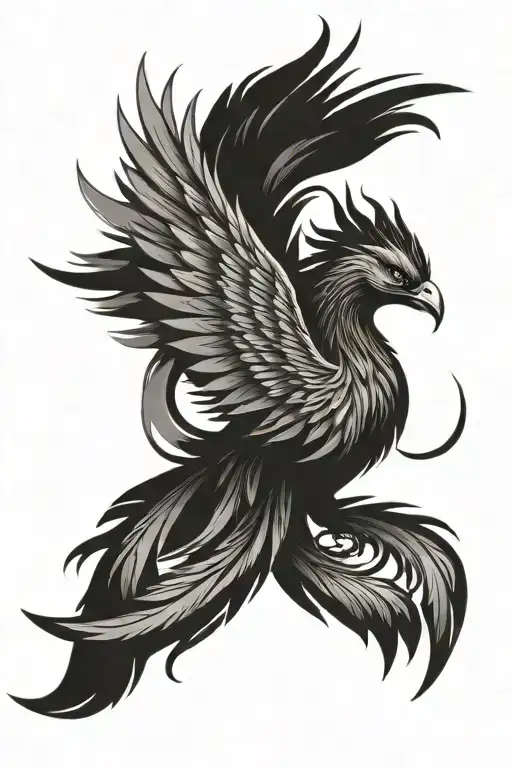 Phoenix on the shin, flying up with open wings and a long tail tattoo design idea