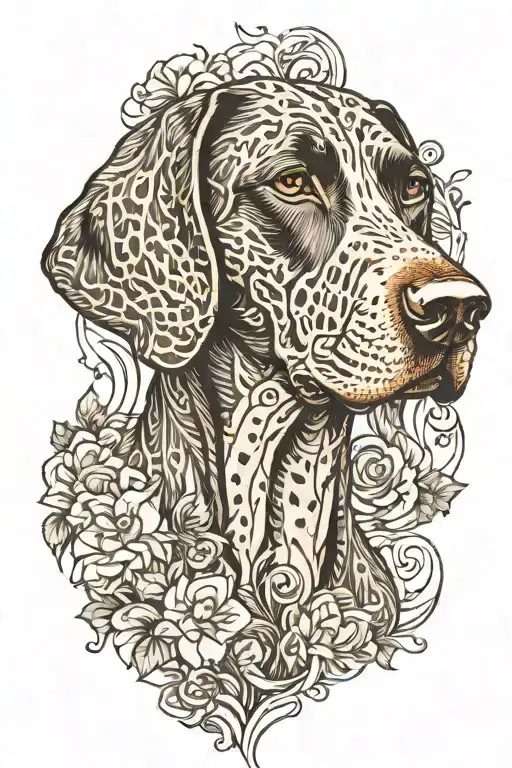make German shorthair pointer dog with a young brunette woman tattoo design idea