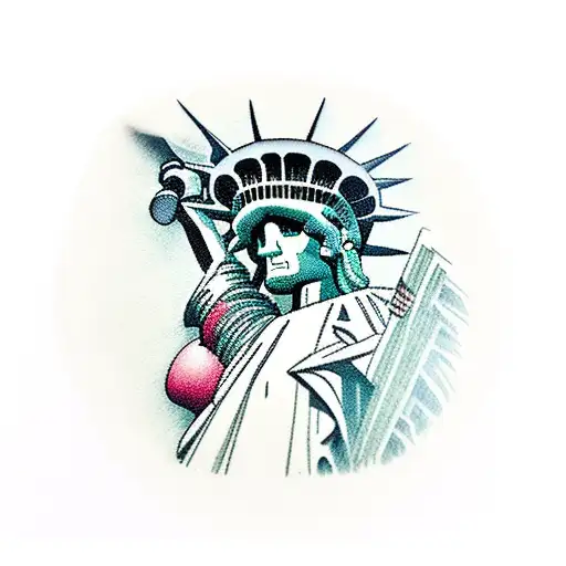 kaws Statue of Liberty with Brooklyn bridge and streets tattoo design idea