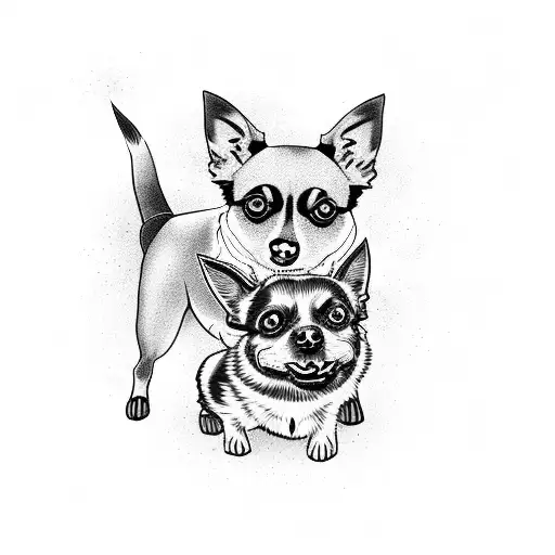 Black Chihuahua Terrier and a Mini Australian Shepherd hanging out together  tattoo design idea