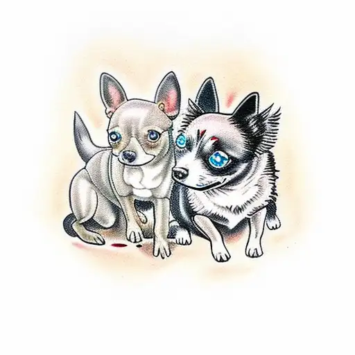 Black Chihuahua Terrier and a Mini Australian Shepherd hanging out together  tattoo design idea