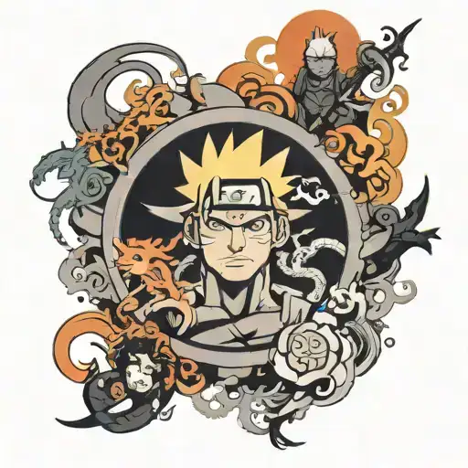 make one tatoo image and consapt is this  Concept: Central Character Fusion:  Naruto (in Sage Mode) in the center, symbo tattoo design idea