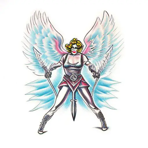 archangel fighting with devil tattoo design idea