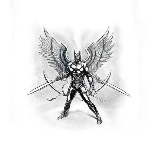 archangel fighting with devil tattoo design idea