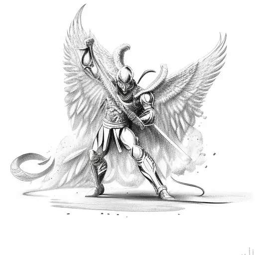 archangel fighting with devil tattoo design idea