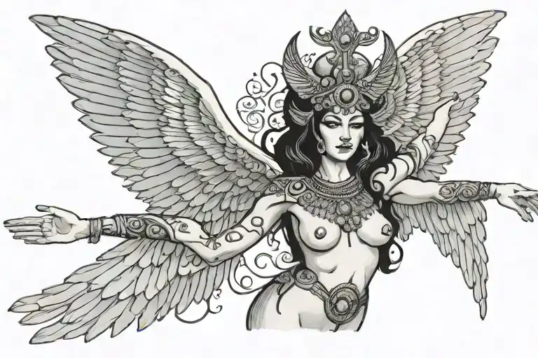 isis goddess nude with wings spread wide tattoo design idea