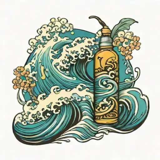 wave, hawaii island, message bottle tattoo design idea