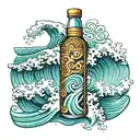 wave, hawaii island, message bottle tattoo design idea