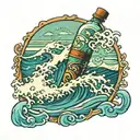 wave, hawaii island, message bottle tattoo design idea