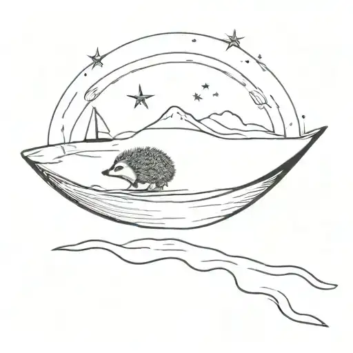 I want a tattoo of a hedgehog on a paper boat, ideally with the boat appearing on the water and the hedgehog clearly on  tattoo design idea