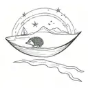I want a tattoo of a hedgehog on a paper boat, ideally with the boat appearing on the water and the hedgehog clearly on  tattoo design idea