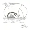 I want a tattoo of a hedgehog on a paper boat, ideally with the boat appearing on the water and the hedgehog clearly on  tattoo design idea