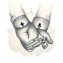 Hands holding playing cards, blackwork tattoo design idea