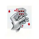 Hands holding playing cards, blackwork tattoo design idea