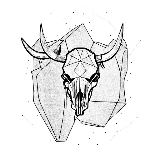 Fine line style polygonal bull tattoo on the right