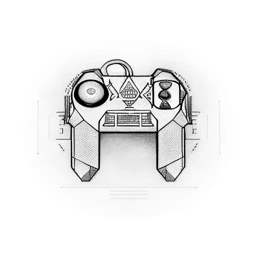 A geometric representation of a video game controller merging with a circuit board, symbolizing the fusion of technology and gaming tattoo design idea